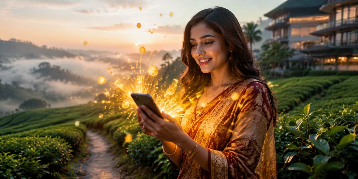 A user enjoying mobile casino games against a tea garden backdrop in Cox's Bazar